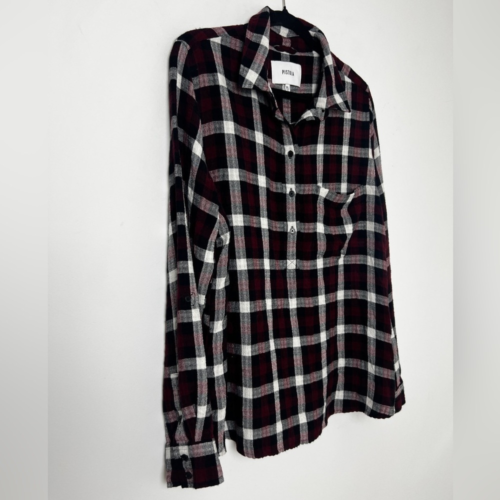 Pistola Red Buffalo Check Popover Roll Tab Sleeve Button Back Flannel Shirt XL - Picture 3 of 11